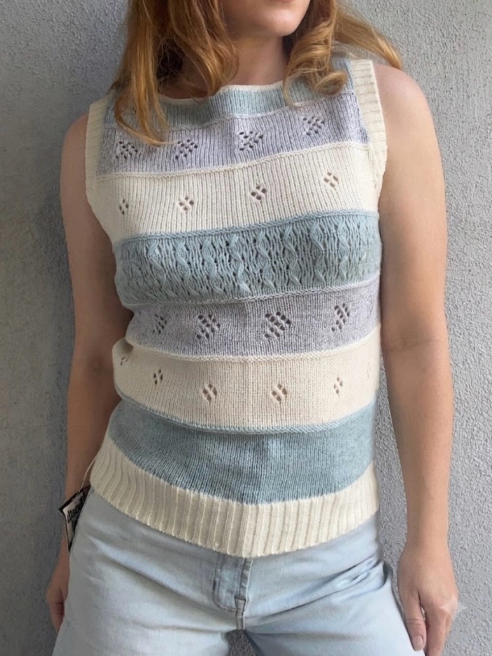 NOS Vintage 80's Kenneth Too! Sleeveless Striped Sweater Vest Pastel USA M